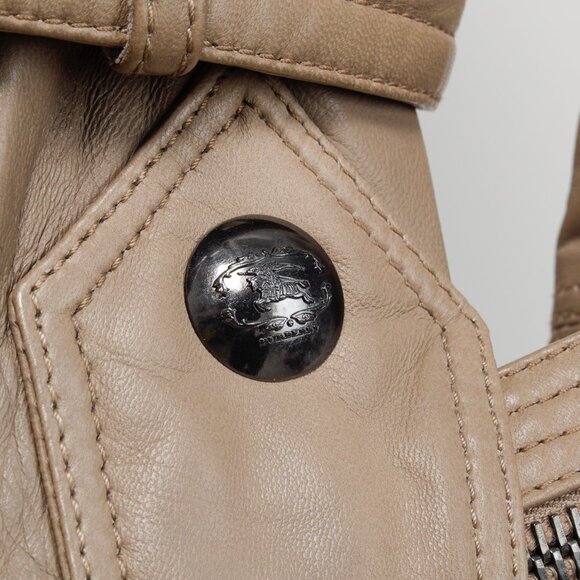 Burberry Taupe Grey Brown Leather Moto Trench Coat - Picture 8 of 13